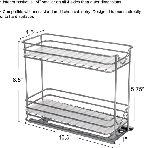 2 Household Essentials Glidez Powder-Coated Steel Pull-Out/Slide-Out Storage Organizer with Plastic Liners for Spice