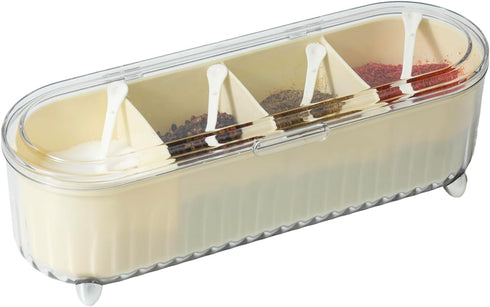 Tremeals Clear Seasoning Box with 4 Compartments - Spice Organizer with Lids and