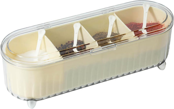 Tremeals Clear Seasoning Box with 4 Compartments - Spice Organizer with Lids and