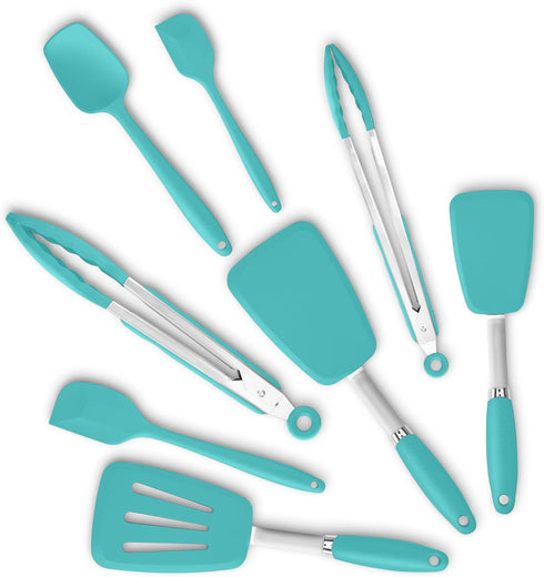 Silicone Spatulas Set Turners Tongs Cooking Utensils Set, High Heat Resistant Kitchen Scraper for Mixing Baking