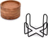Acacia Wood Round Coasters Set of 4 with Iron Holder - Tabletop Protection for Drinks in Home, Bar, Kitchen