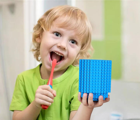 Build on Brick Coffee Mugs, Creative DIY Kids Party Cups with Building Blocks, Fun Gifts for Kids and Adults, Blue