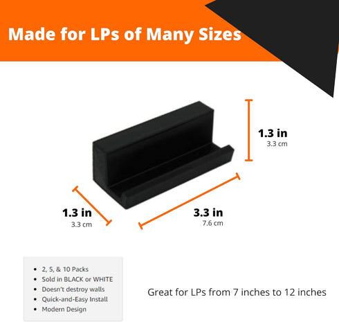 Vinyl Record Wall Mount, 5 Pack Floating Shelf for Black & White Album Display, No Wall Damage