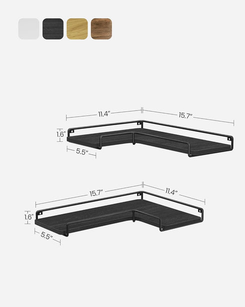 Set 2, ULLS831B22 VASAGLE Corner Shelf Wall Mount of Corner Floating Shelves, Small Corner Wall Shelf for Decor