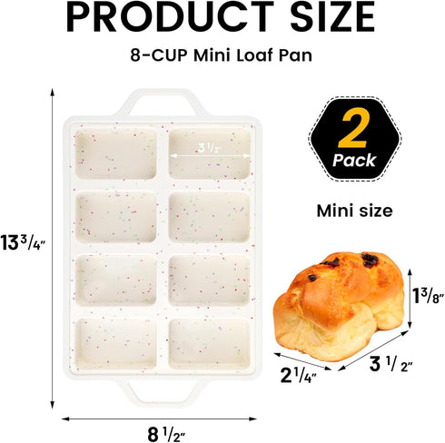 Silicone Mini Loaf Pans with Metal Reinforced Frame - 2 Pack Non-stick Baking Pan for 8-Cavity Tiny Banana Bread