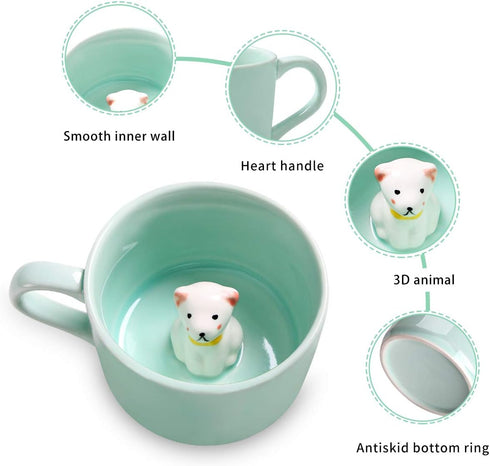 Surprise 3D Coffee Mug, Animal Inside 8 oz with Duck, Cute Cartoon Handmade Ceramics Cup, Christmas Birthday Surprise