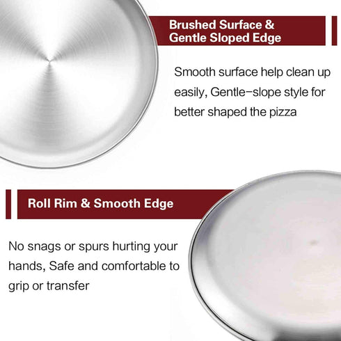 TeamFar 13.4 Inch Stainless Steel Pizza Pan, Large Round Oven Baking Bakeware, Healthy & Heavy Duty