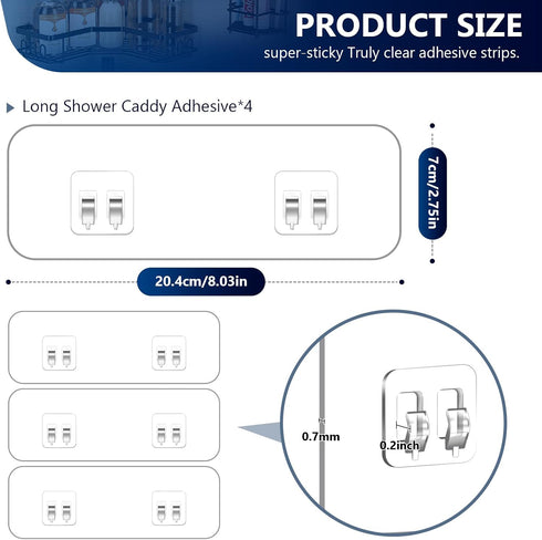 9-Pack Shower Caddy Adhesive Replacement, Transparent Adhesive Hooks Stickers, Strong Hook Strip for Shower Caddy