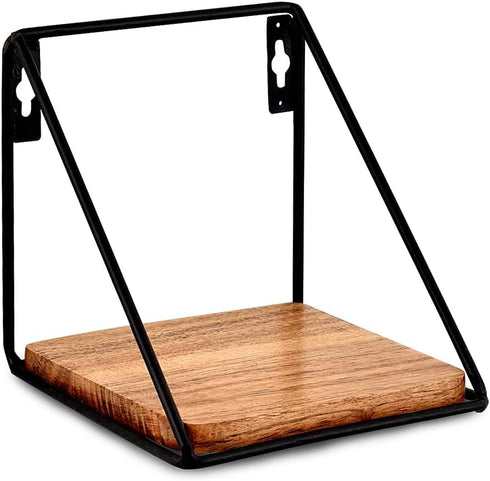 Floating Shelf Set of 2, Iron and Acacia Wood Wall Mounted Shelves for Living Room, Bedroom, Bathroom