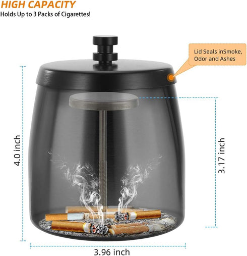 Large Outdoor Cigarette Ashtray with Lid, Smokeless Stainless Steel Ash Trays, Covered Windproof Smell Proof Ashtrays
