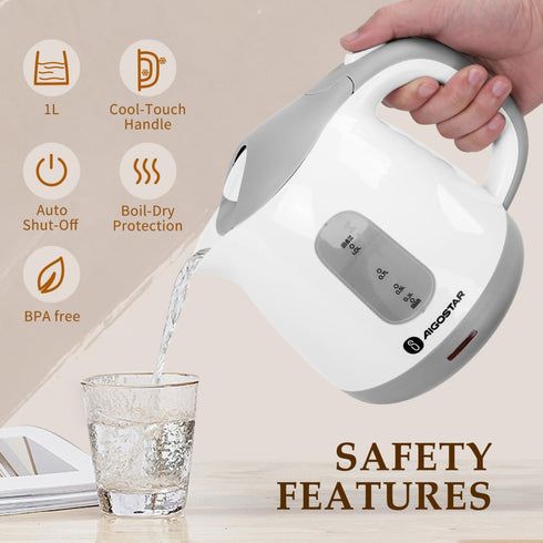 Aigostar 1L Small Electric Kettle, 1100W Portable Tea Kettle with Automatic Shut-Off, BPA-Free, Grey