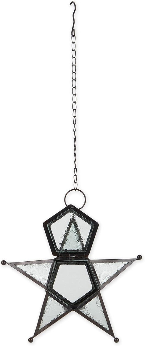 Zings & Thingz Beautiful Hanging Star Candle Lantern, 9.5" Tall, Clear Glass