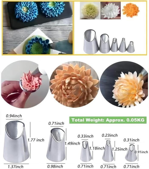 6 pcs Flower Piping Tips, Large Rose Petal Pastry Tips, Chrysanthemum Nozzles, Cupcake Decorating Tool for Tulip Baking