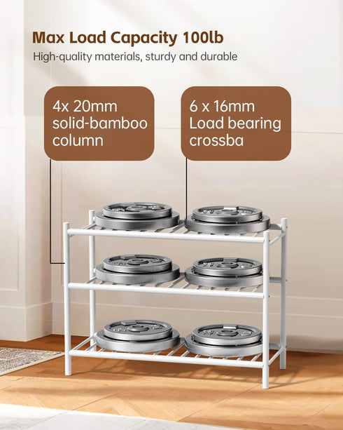 woxlemen Closet 26 inch 3-Tier) Bamboo Shoe Rack for Small Wooden Shoe Organizer with Pouch, Sturdy Wood Shoe Shelf