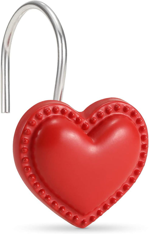CHICTIE Red Heart Shower Curtain Hooks Rings, Set of 12 Decorative Stainless Steel Rust Resistant