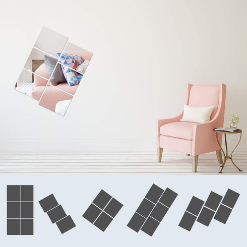 BBTO 20 Pcs Mirror Sheets, 8''x 10'' Self Adhesive Non-Glass Cut to Size Mirror Stickers for DIY Craft