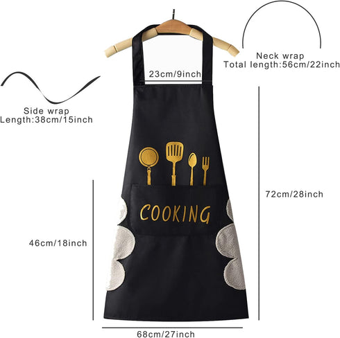 DILLMAN Women Kitchen Apron with Hand Wipe Pockets, Big Pocket, Waterproof for Cooking and Baking