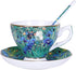 YBK Tech Bone China Cup and Saucer Set - 7oz Tea Cup Inspired by Van Gogh's Paintings (Iris Flower Design)