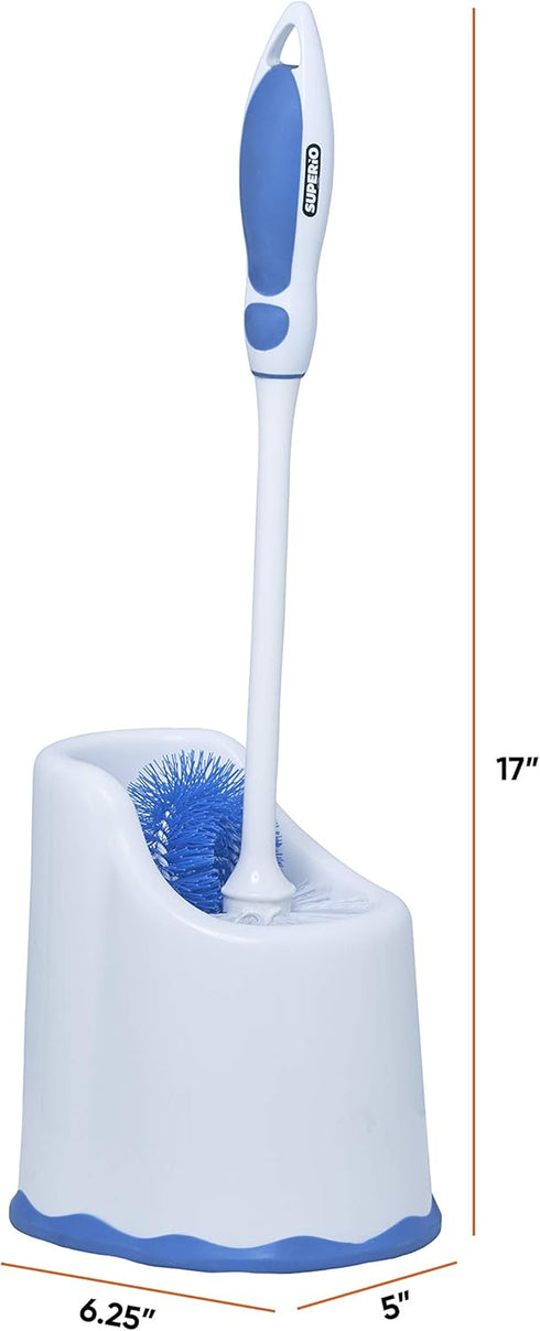 Superio Toilet Brush and Holder,Toilet Bowl Cleaning System with Scrubbing Wand, Under Rim Lip Brush and Storage Caddy
