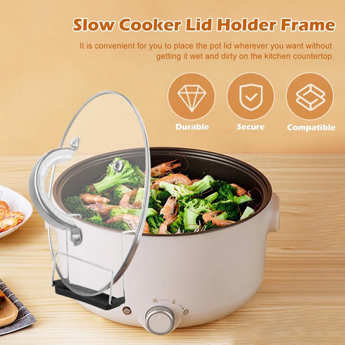 EMVANV Slow Cooker Lid Holder, 2pcs Stainless Steel Pot Rack with Silicone Sink, Keeps Countertop No Mess