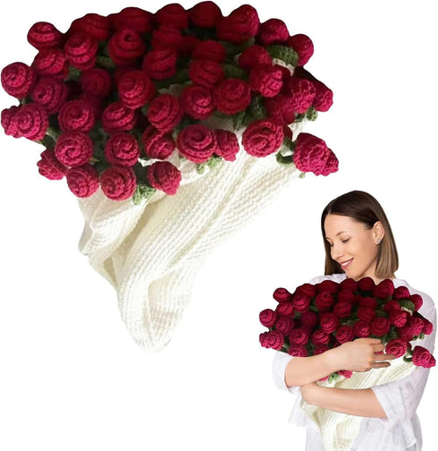 Finished Rose Bouquet Blanket, 43.3 in Handmade Crochet Flower Bouquet Blanket, Knitted