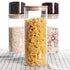 LEAVES AND TREES Y Stackable Kitchen Canisters Set, Pack of 5 Clear Glass Food Storage Jars with Bamboo Lid