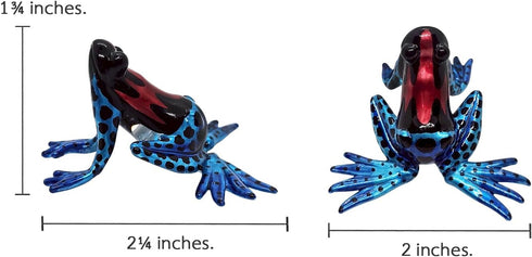 ChangThai Design Tiny 2¼" Black Red Blue Spotted Frog Figurine - Miniature Hand Blown Painted Glass