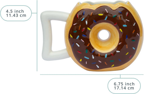 Ceramic Donut Mug - Chocolate Glaze Doughnut Mug with Sprinkles, "MMM... Donuts!" Quote, Large 14 oz Size, Brown