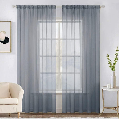 MIULEE 2 Panels Solid Color Sheer Window Curtains - Elegant Voile Panels for Bedroom Living Room (54 X 84 Inches Dark