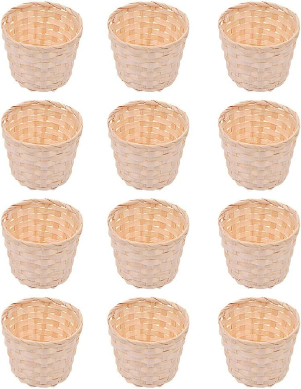 Zerodeko Round Mini Woven Basket Set, 12pcs Log Color Lightweight Storage Baskets for Home Office Decor