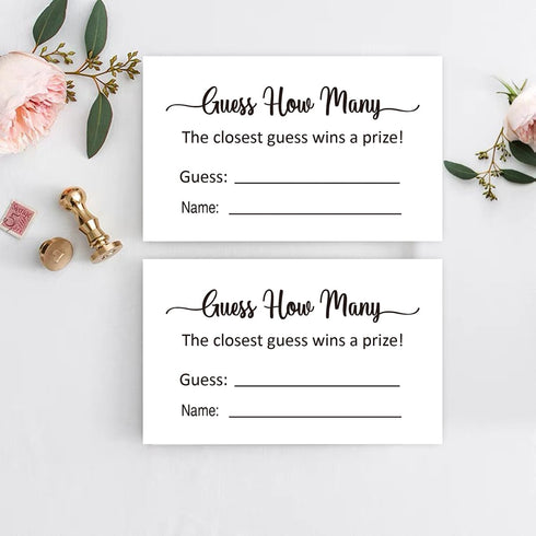 KONKAVA (50 3.5" 2" Guess How Many Game Cards, Cards) Baby Shower Game Cards (Minimalist) x