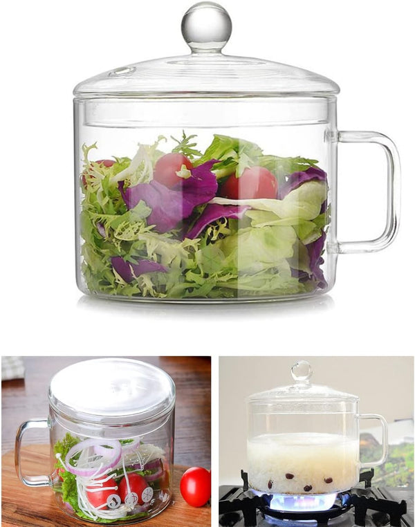 Glass Saucepan with Cover, 1.6L/54 OZ Heat-resistant Glass Stovetop Pot for Pasta, Soup, Baby Food