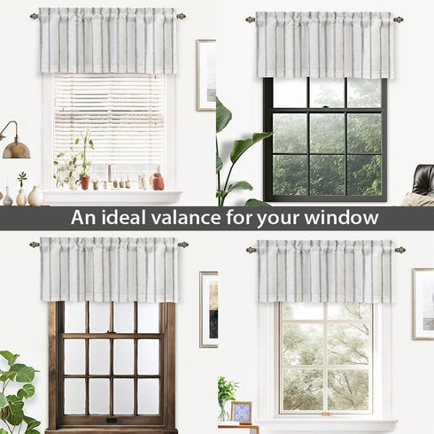 DriftAway Farmhouse Vertical Striped Linen Blend Valances, 18 Inch Blackout Kitchen Curtain Valance, 1 Panel for Living