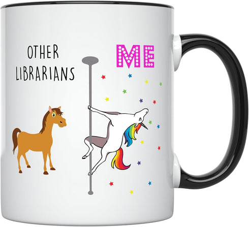 YouNique Designs Librarian Coffee Mug, 11 Ounces Unicorn Mug, Library Gifts, Retirement Mugs, Black Handle