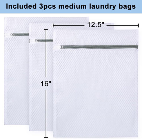 Vivifying Mesh Laundry Bags for Delicates, 3Pcs Honeycomb Mesh Wash Bags with Zipper for Washing Machine, Shoes,