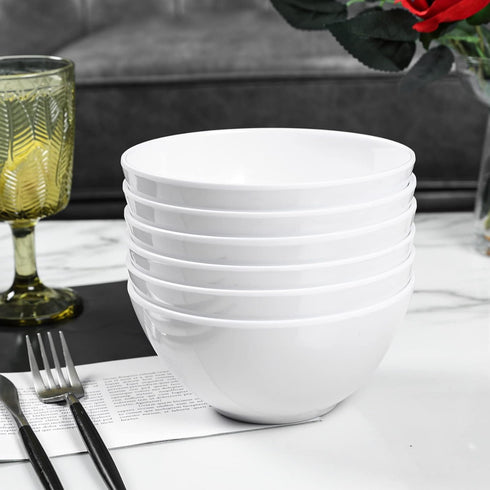 Melamine Cereal Bowls Set of 6, 28oz White Unbreakable Soup Bowls, Dishwasher Safe for Kitchen