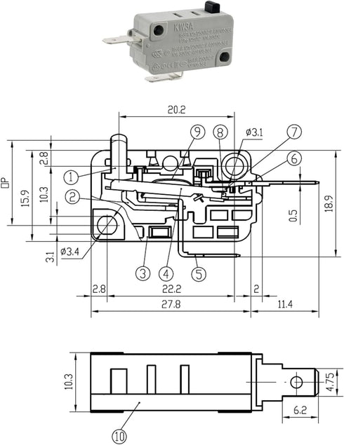 BOJACK Microwave Oven Door Switch KW3A, 16A 125/250 V, Pack of 2 Normally Closed Switches.