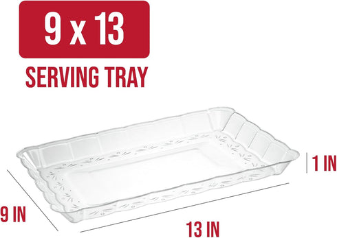 Plasticpro Plastic Serving Trays, Rectangle 9X13 Disposable Party Dish, Includes 4 Trays