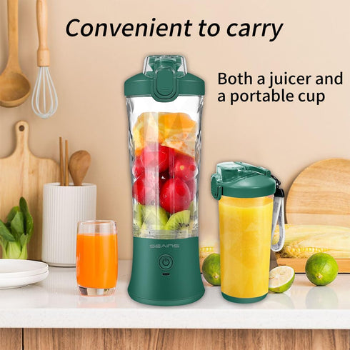 Portable Blender for Shakes and Smoothies - 20 Oz Travel Cup and Lid, Mini Personal Size Blender with 6 Blades