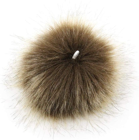 Faux Fur Pom Pom with Elastic Loop DIY, 12pcs Fluffy Pompom Ball for Knitted Accessories (Brown)