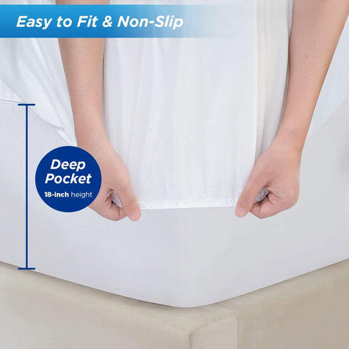 Waterproof Mattress Pad Protector, 100% Organic Cotton Hypoallergenic Breathable Cover, Deep Pocket