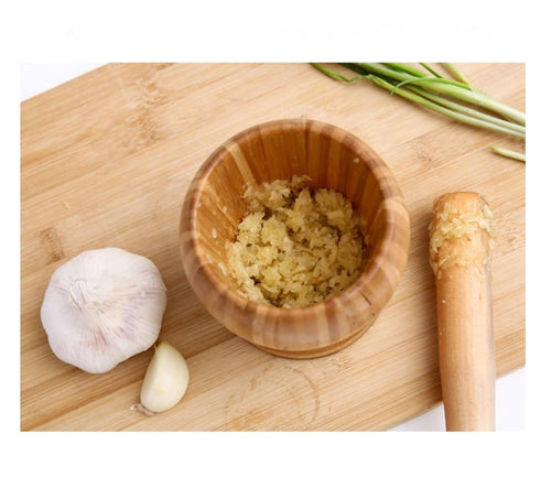 Mortar and Pestle Set, Bamboo Garlic Pounder Mincer Tool for Kitchen, Spice, Coffee, Herb, Ginger (S)