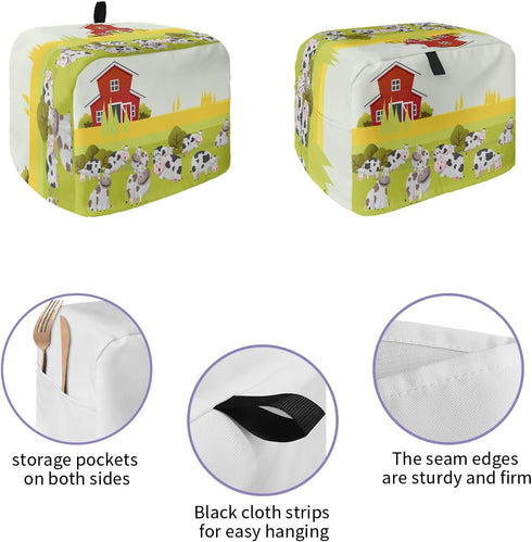 Toaster Dust Cover with Pockets, Farmhouse Cute Cow Soft Washable 2 Slice Toaster Cover, Dust-proof Cover for Small Appliance Cover and Fingerprint Protection