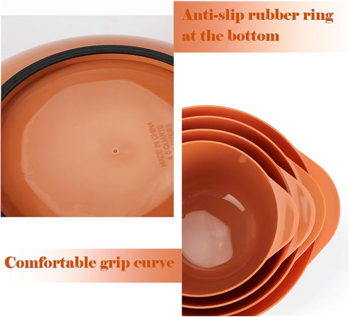 BoxedHome 4 Piece Nesting Plastic Mixing Bowl Set, Mixing Bowls with Pour Spouts, Size 1.7, 2.5, 3.5 and 4.5qt for