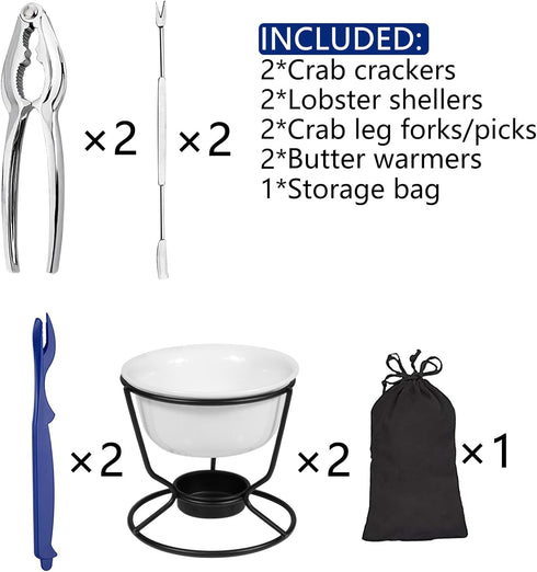 Set 2 2 2 2 Crab Leg Crackers Seafood Tools includes Crab Crackers, Lobster Shellers, Crab Leg Forks/Picks and Butter