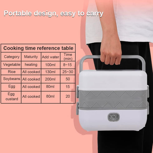 Portable Electric Lunch Box - Mini Rice Cooker, 2 Layers 4 Stainless Steel Steamer for Home Office Travel, 2L/110V/200W