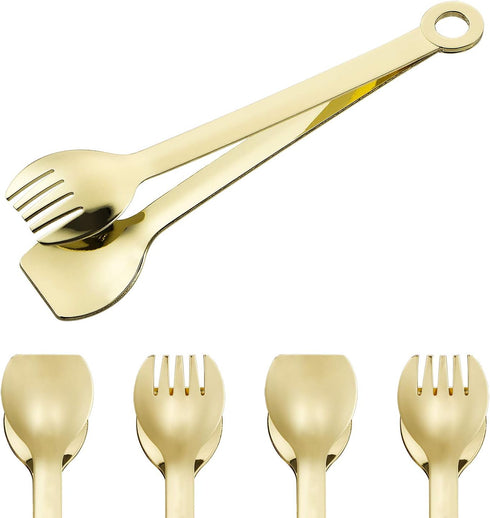 MSY BIGSUNNY Mini Appetizer Tongs Set of 4, Gold Plated Stainless Steel Small Serving Tongs, 6 Inch