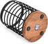 Black Iron Kitchen Utensil Holder with Acacia Wooden Base, Round Flatware Storage for Countertop (4.5" x 4.5" x 6")