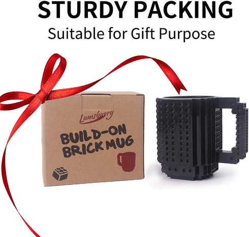Build-on Brick Coffee Mug, Funny DIY Novelty Cup with Building Blocks for Kids, Men, Women, Xmas Birthday (Cool Black)