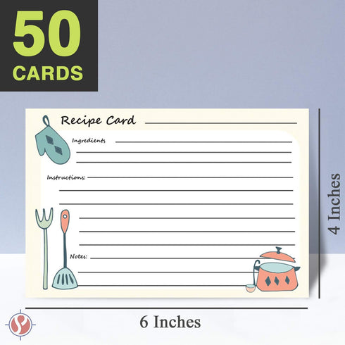 Premium Homey Kitchen Recipe Cards – Double Sided | 100Lb Cover Stock | 4" x 6" | 50 per Pack